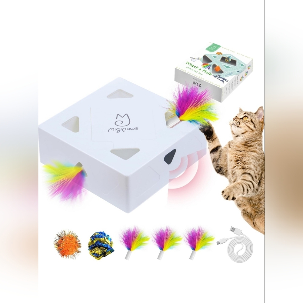Migipaws Interactive Whack-A-Mole Cat Toy, USB Rechargeable